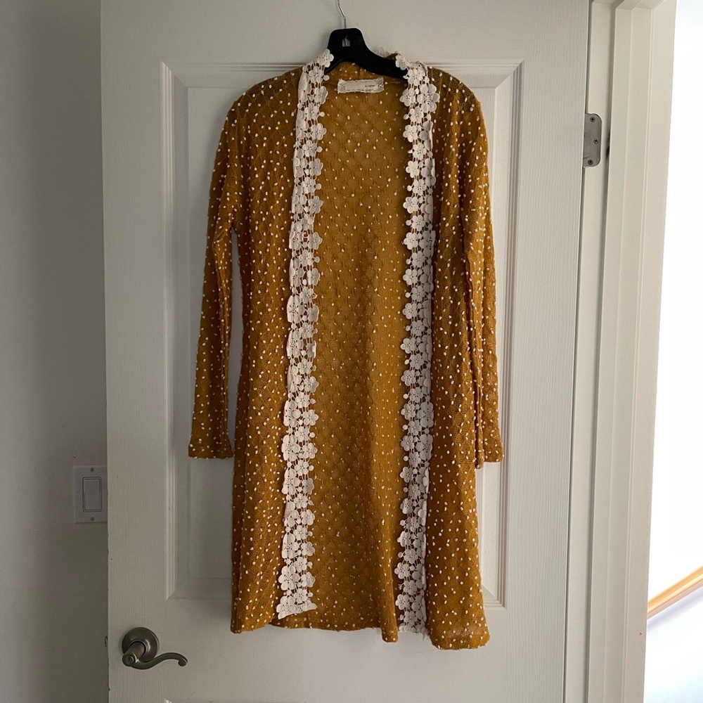 Anthropologie a’reve Mustard Floral Lace Duster Sz S